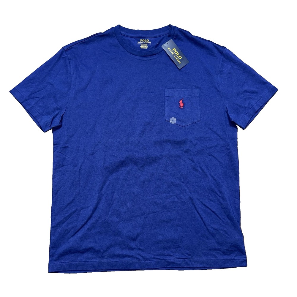 Polo Ralph Lauren Men's Medium Navy Blue Classic Fit Crewneck Pocket T Shirt